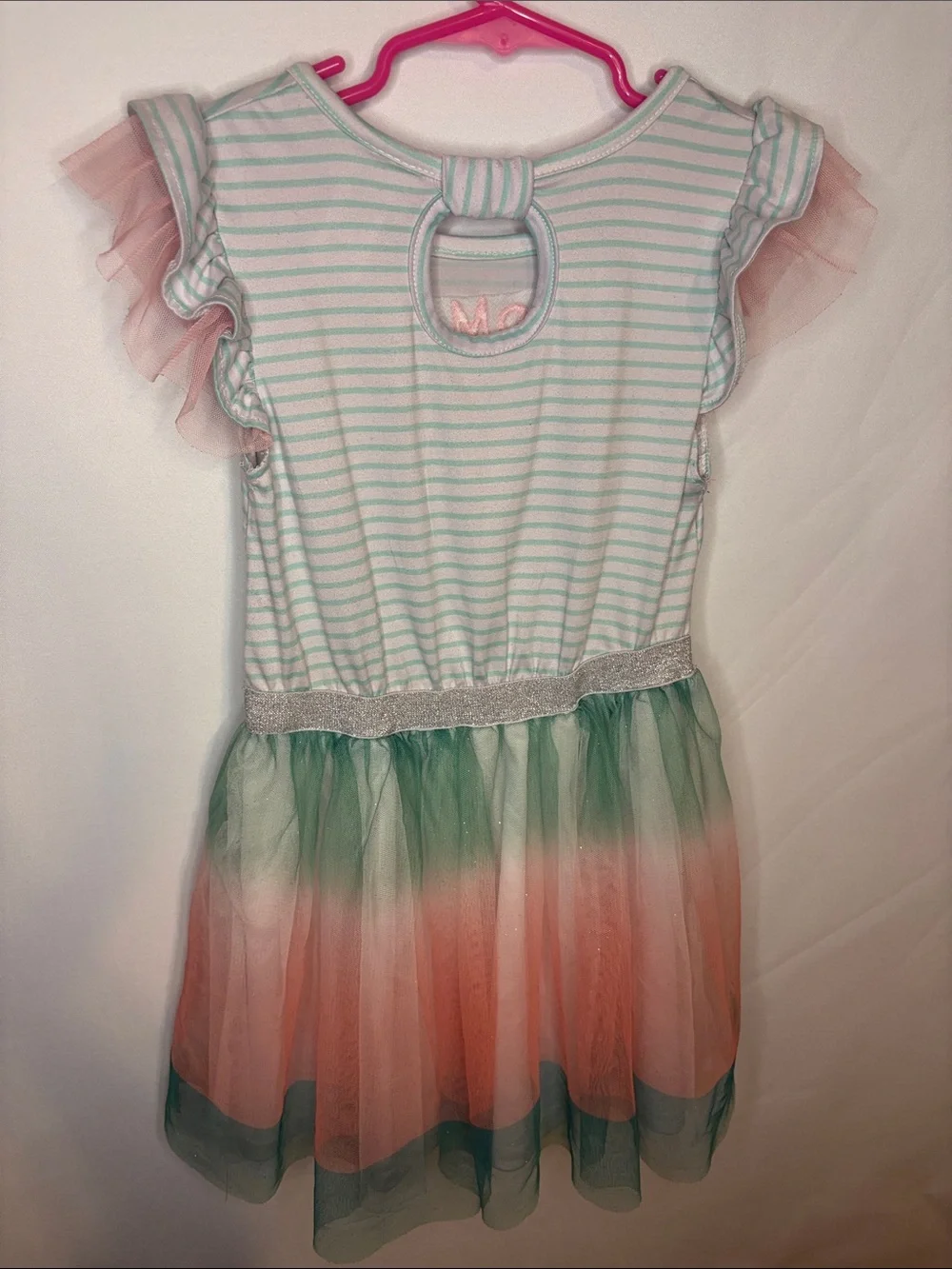 Little Lass Green & Coral Mermaid Tulle Dress-6
